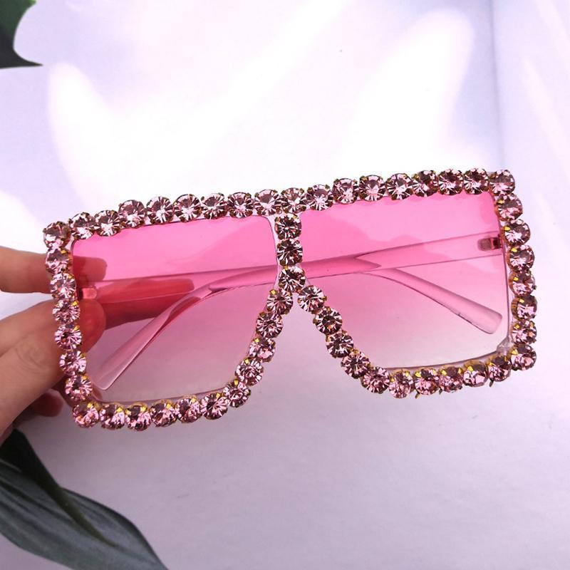 

2020 New Oversized Square Colorful Diamond Sunglasses Women Big Frame Luxury Crystal Sun Glasses For Female Rhinestone UV4001