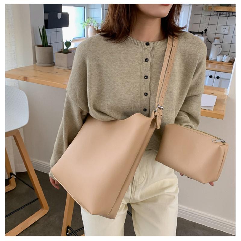 

2021 New Arrivals Large Tote Women's Bag With Cell Phone Pocket Causal Solid Color Women's Handbag, Black