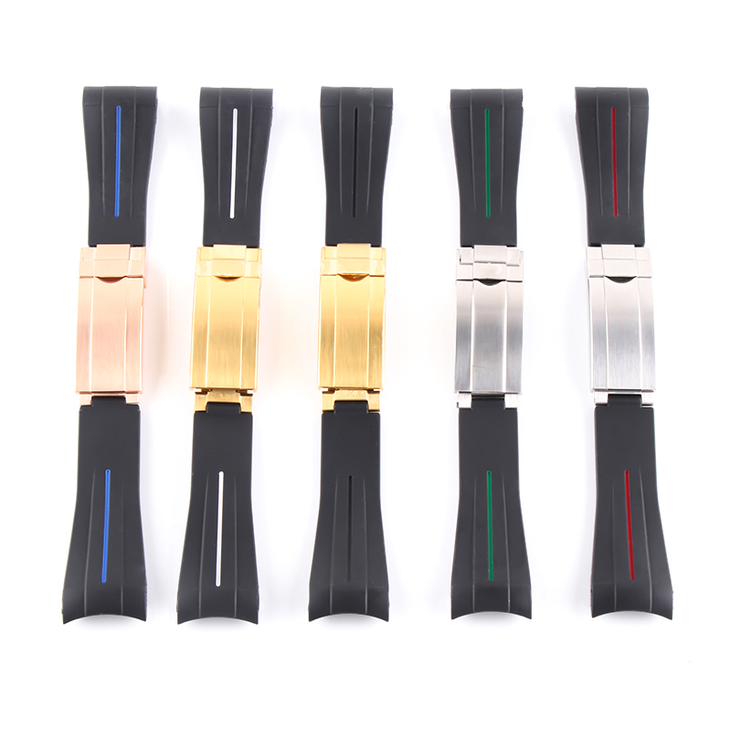 

Silicone Rubber Watchband Stainless Steel Fold Buckle Watch Band Strap for Oysterflex SUB Bracelet Watch Man 20mm Black RED Blue White +TOOL