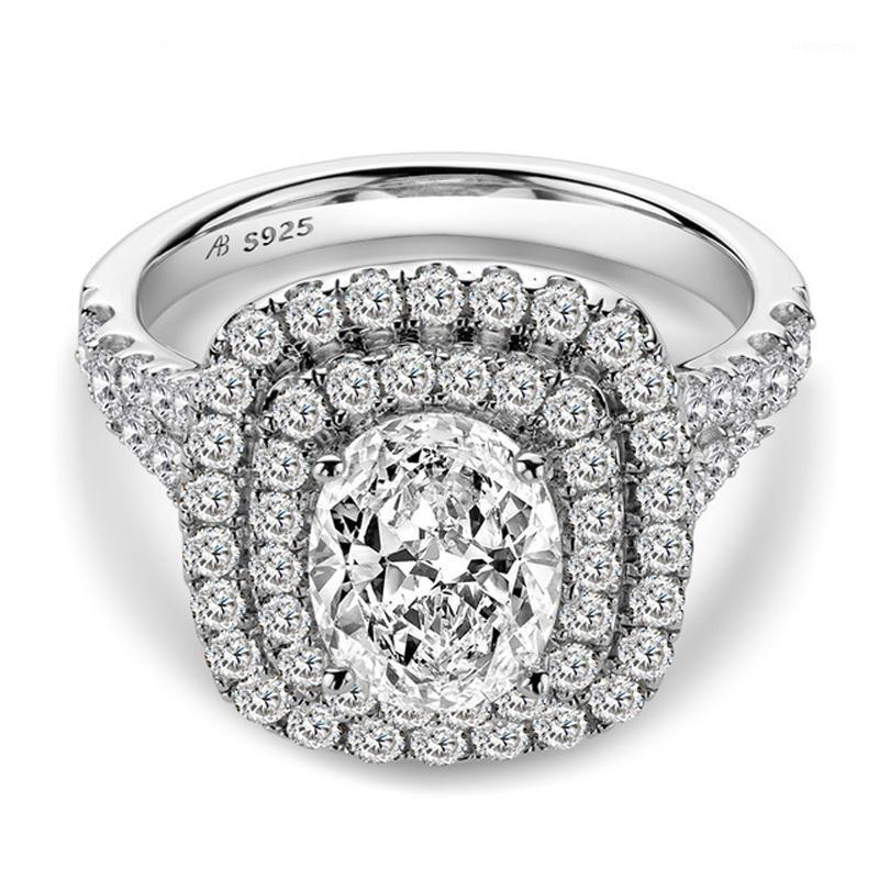 

Cluster Rings Luxury 100% 925 Sterling Silver Created 2 S Oval Wedding For Women Elegant Anniversary Fine Jewelry Wholesale Gift, Golden;silver