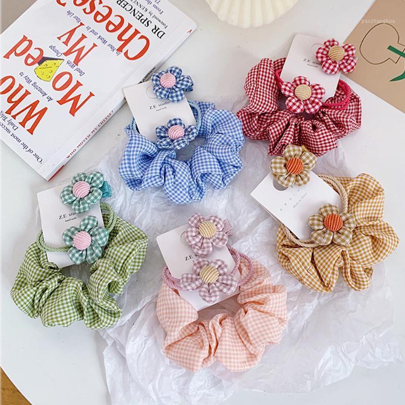 

3Pcs Lattice Scrunchies Set Elastic Hair Bands Fashion Flower Headband Ponytail Ties Rope Hair Accessories1