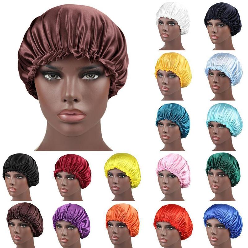 

New Long Hair Care Women Fashion Satin Bonnet Cap Night Colors Head Beanie Wrap Hat Sleep Cap Hats 18 Womens Silk V5Q9