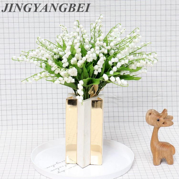 

Wind Chime Orchid Valley Lily Artificial Bell Flower Plants Floral Branch For Wedding Party Decoration Fake Flowers Home Decor, White