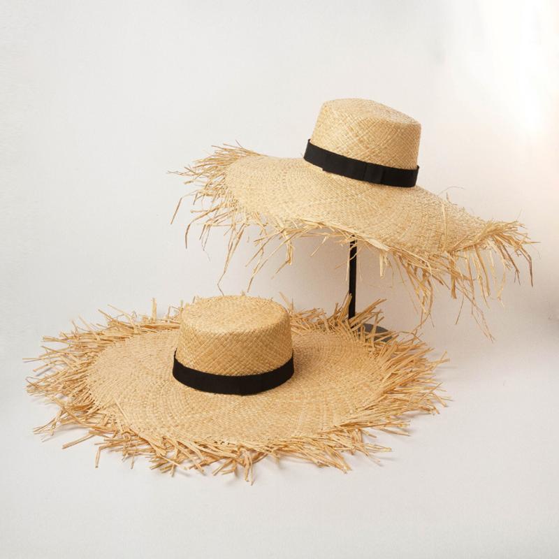 

Unisex Raffia Hat Fringed Straw Hat Large Wide Brim Sun For Women With Ribbon Man Beach Cap Summer UV Holiday Visor, F0098-12