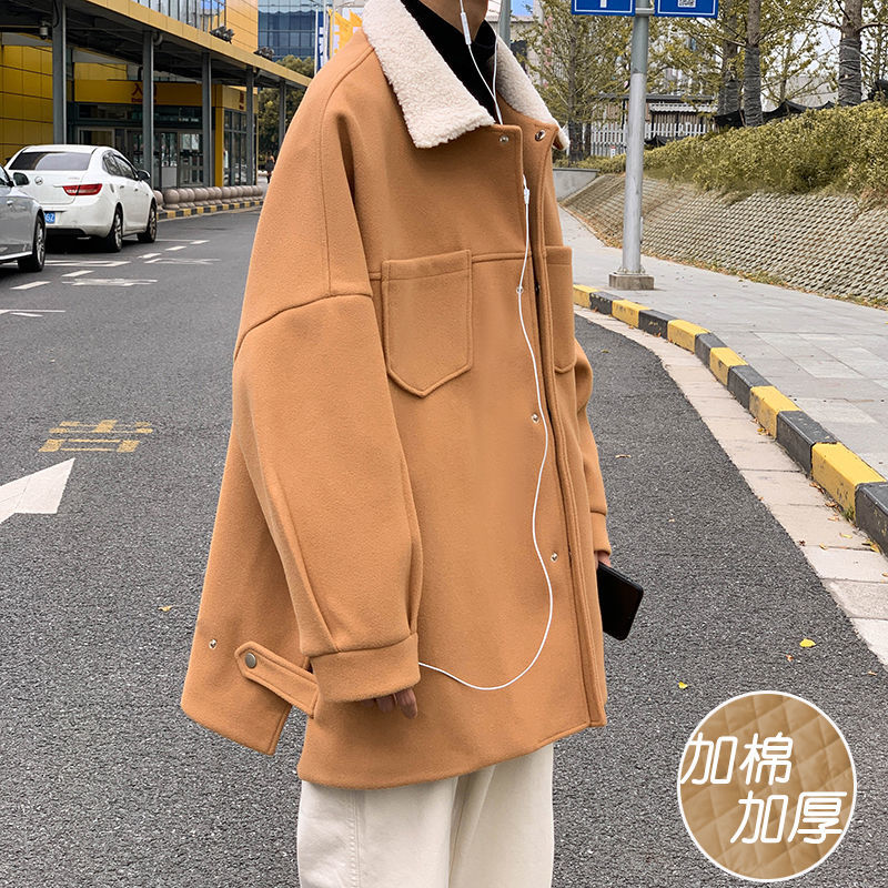 

2021 Male Autumn Thin New Winter Lamb Wool Medium Long Relaxed Coat Leisure Wear 0OLB, Black