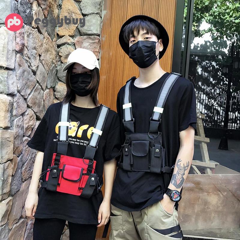 

Street Style Chest Rig Bag for Men Black Hip Hop Functional Waist Unisex Hip Hop Multi-function Travel Casual Rucksack