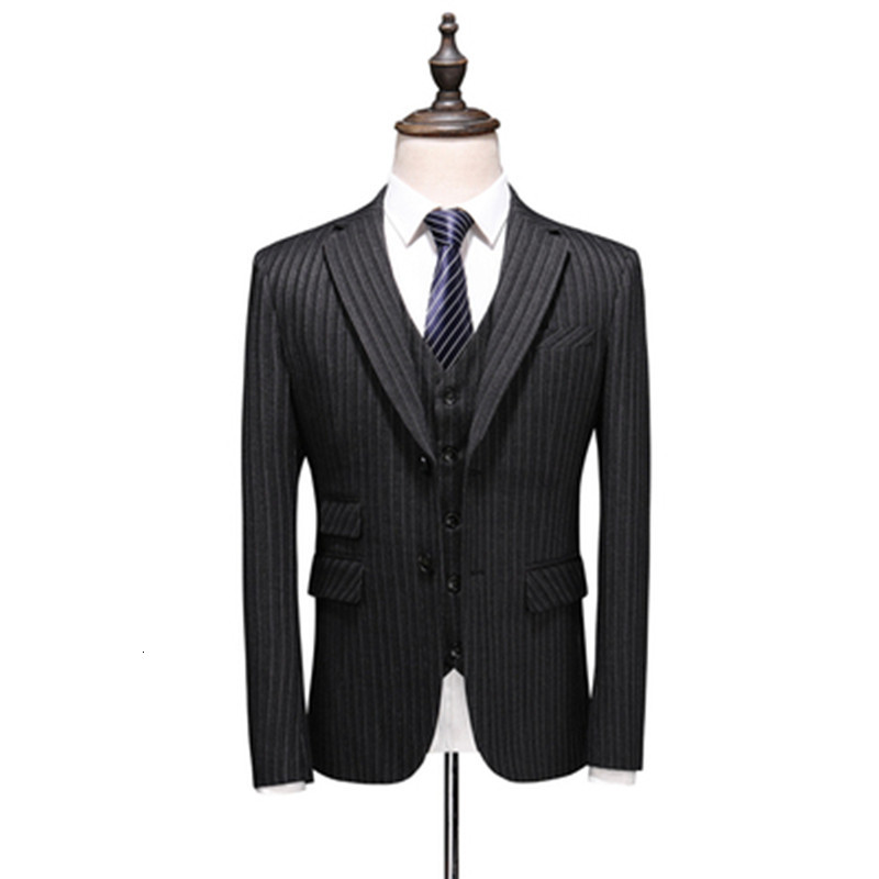 

2021 New Wedding Single-breasted Man Blazer, Navy Blue Business Men' Stripe Suits, Size -5 QWC7, Black