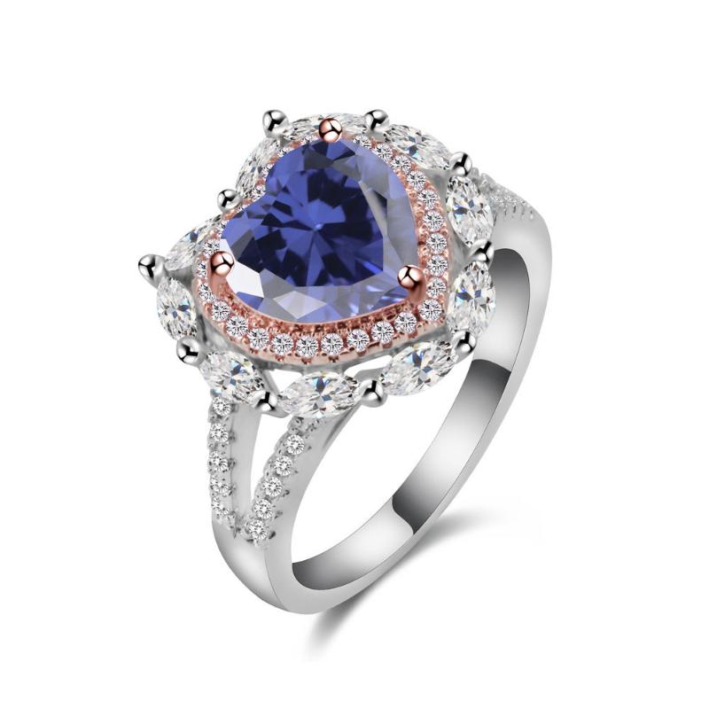 

Fashion 925 Sterling Silver Love Heart Amethyst Gemstone Lover Couple Engagement Wedding White Gold Rings Jewelry Wholesale