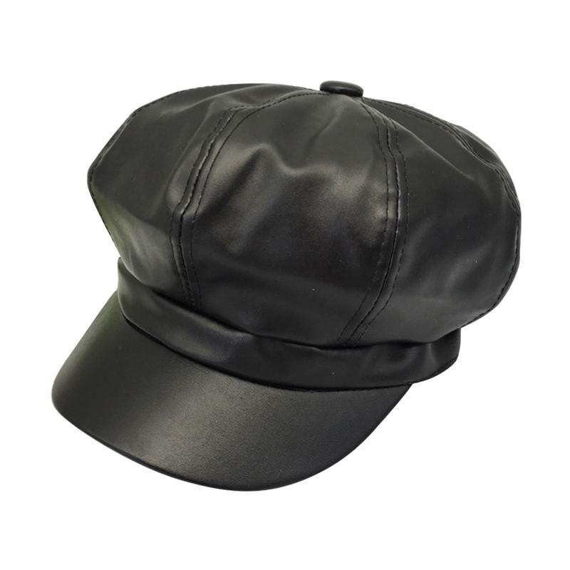 

8 Panels Daily For Women Painter Hat Dating Comfortable PU Leather Beret Cap Stretchy Fashion Casual Autumn Shopping, Black