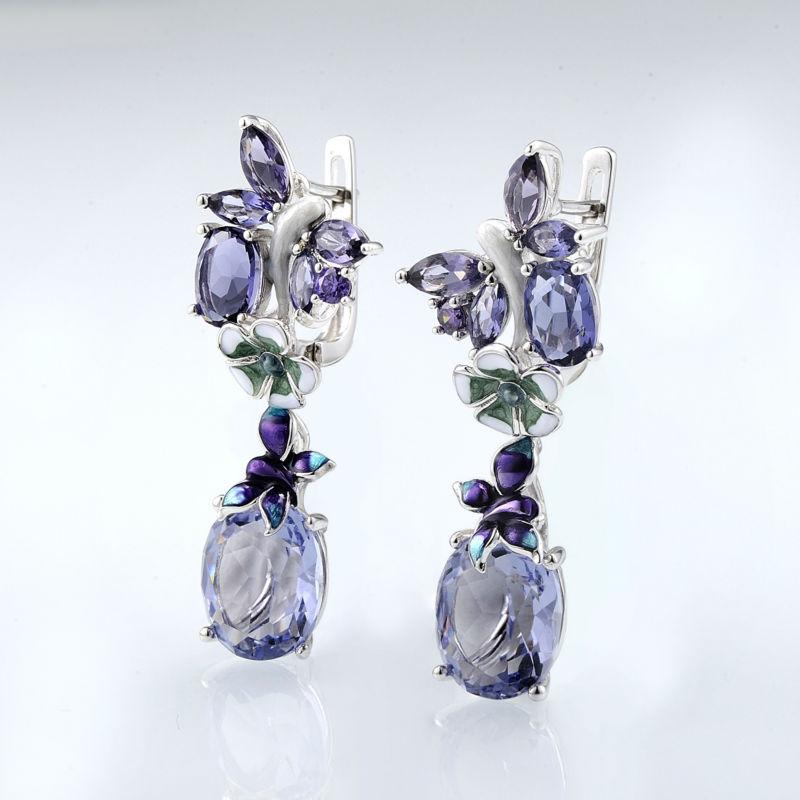 

Bohemia Enamel Dangle Earrings for Women Purple Crystal Floral Pattern Custom Drops Earrings Elegant Banquet Jewelry