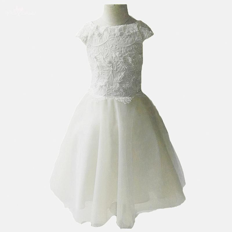 

FG72 Real Pictures Yiaibridal A-Line Cap Sleeves Feather Pattern Lace Flowers Girls Dresses, Khaki