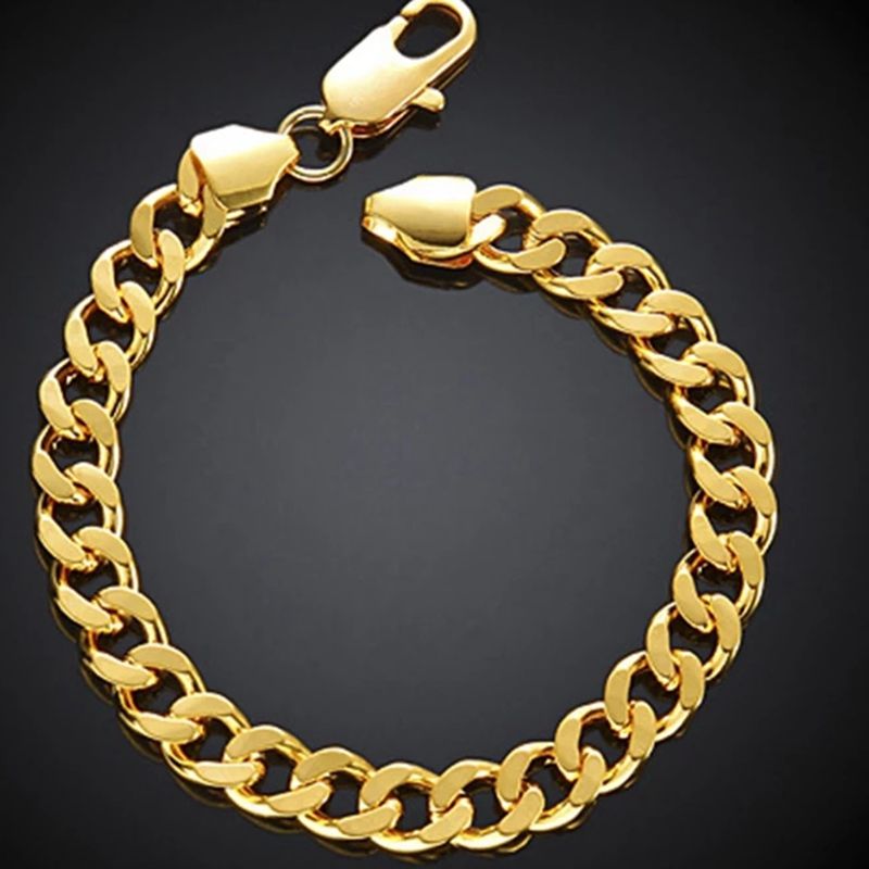 Heavy Massive 18k Yellow Gold Filled Mens Womens Bracelet Chain Cuban Link Jewelry 20cm-image-613521285
