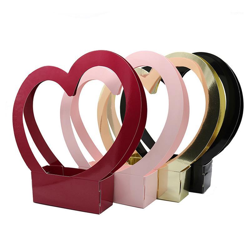 

100pcs/lot Heart Portable Flower Box Flower Packaging Box Folding Paper Florist Packaging Supplies1