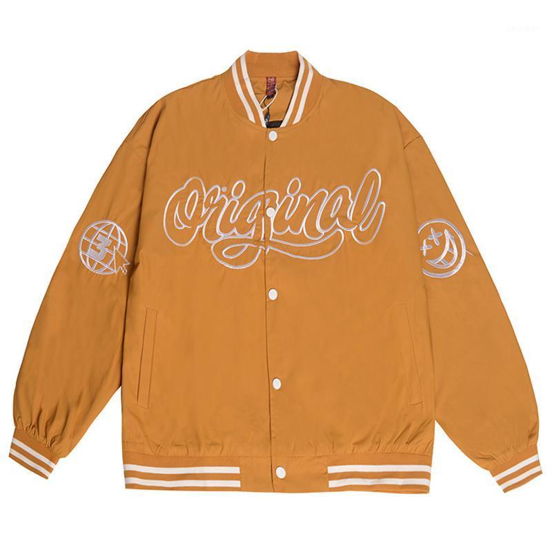 

Mens letter Embroidery Baseball Jackets Vintage Harajuku Bomber Jacket 2020 Autumn Unisex Oversized V-neck Coats Streetwear1, Black