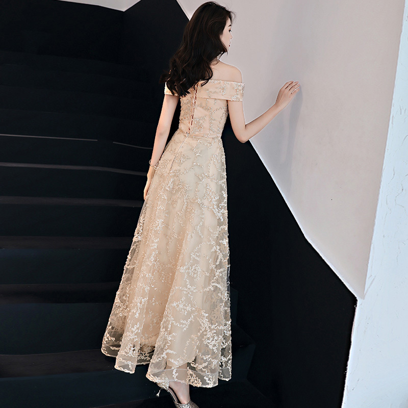 

2021 Summer Off the Shoulder Dressed As a Party Woman Slash-neck Elegant Noble Beige Embroidery Feminine Long Dresses Dn5s, Blue