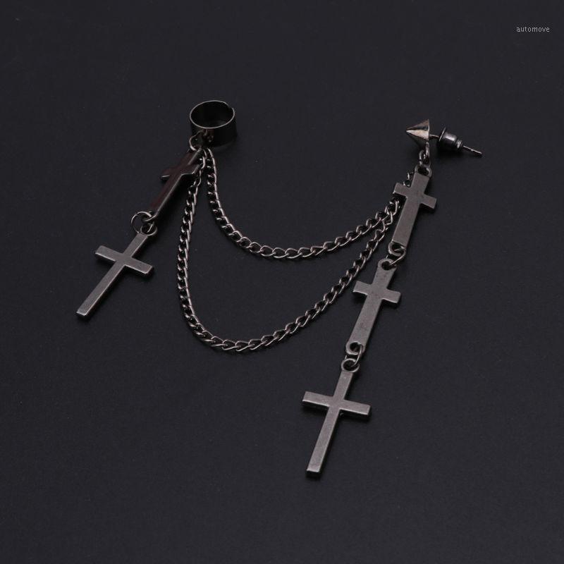 

Gothic Punk Cross Long Tassel Double Chains Ear Cuff Earrings Fashion Jewelry1