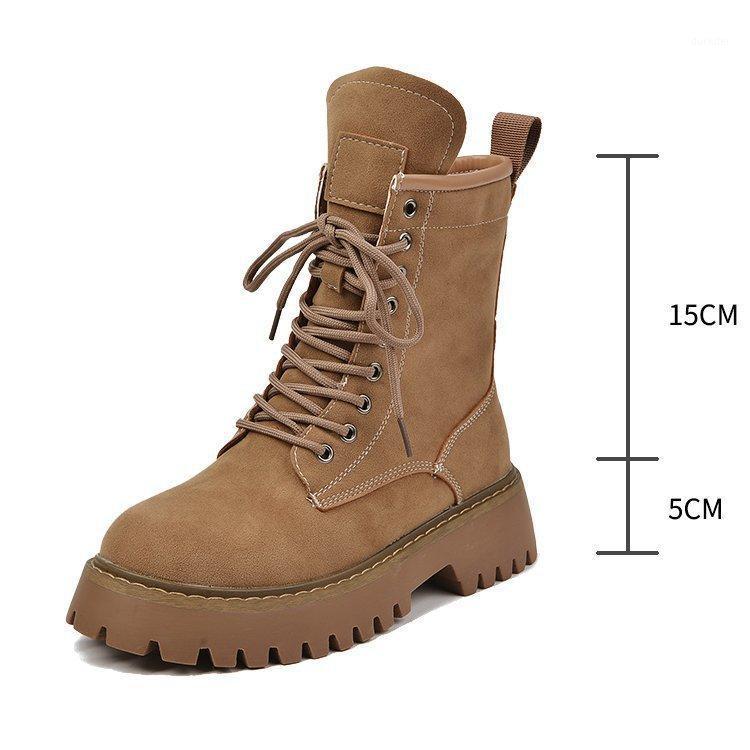 

Retro Platform Boots for Women with Round Toe Boots for Women with Lace-up Winter Shoes Ankle 2021 New Style1, Khaki