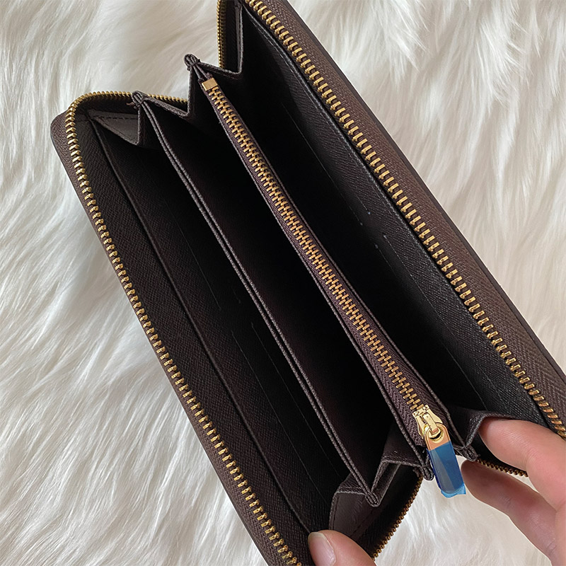 

Wholesale wallets 6 colors famous brand fashion single zipper designer men women wallet PU leather lady ladies long purses womens purse mens High Quality 60017, Black flowers