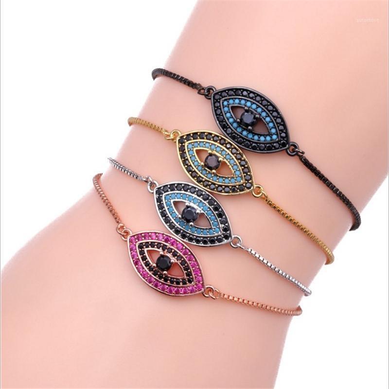 

Gift Classic Blue Evil Eye Micro Pave CZ Charm Bracelet Bar Slider Brilliant Tennis Chain Bangle Bracelet Femme Fashion Jewelry1
