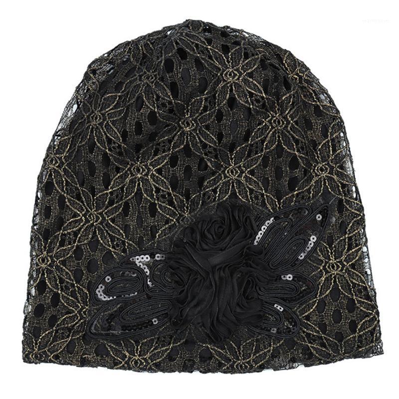 

Lace Fashion Easy Matching Exquisite Elegant Soft Chemo Cap Summer Floral Hair Accessories Head Wrap Bandanas Women Hats1, Black