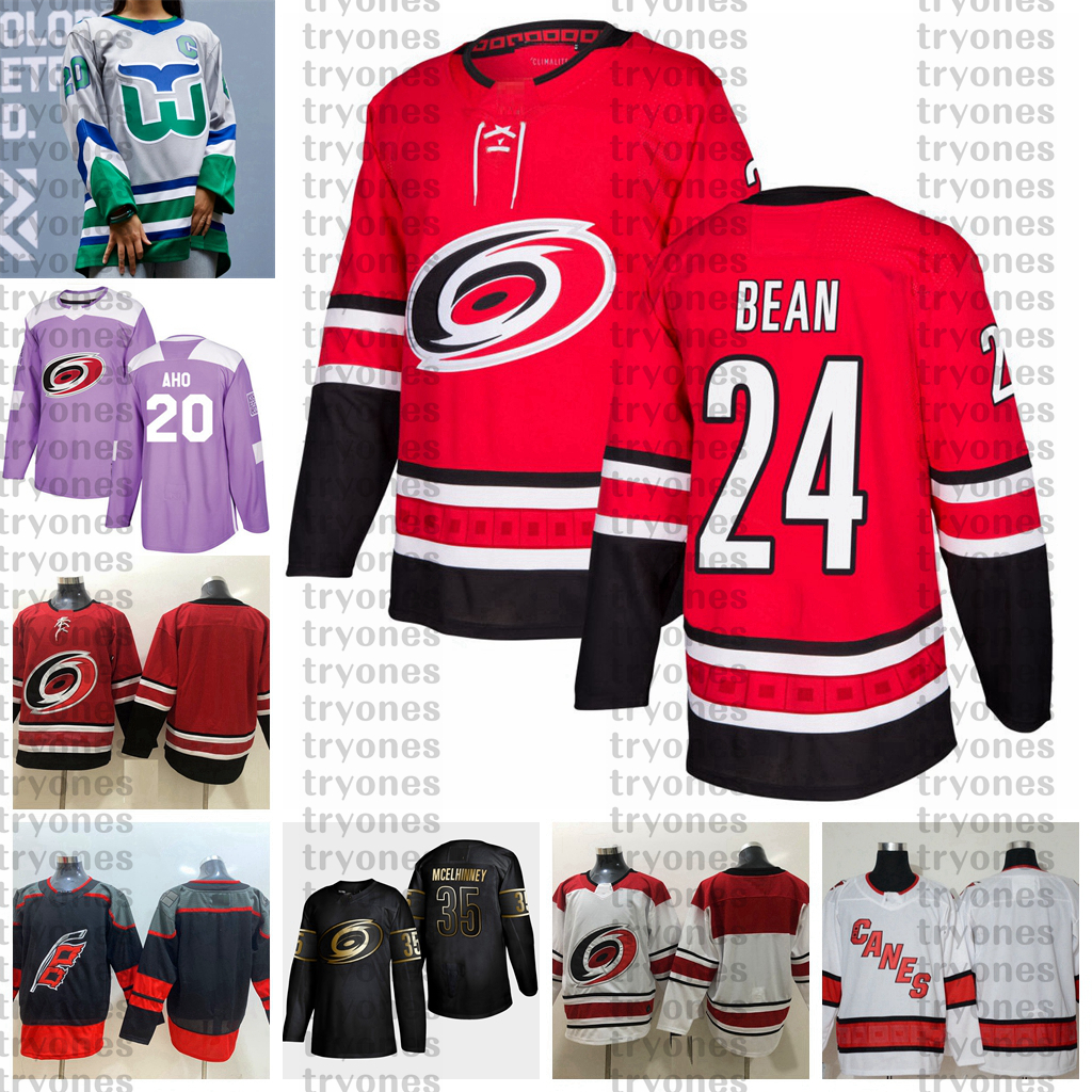 

2021 Reverse Retro Customize #24 Jake Bean Carolina Hurricanes Jerseys Golden Edition Camo Veterans Day Fights Cancer Hockey Jersey, Black;red