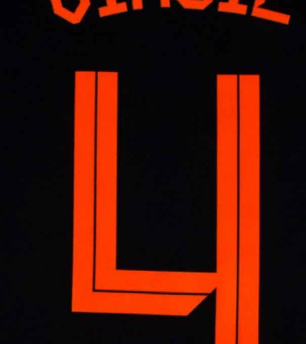 

de jong number 21, away orange font with dated print 18 november any name leave message in order