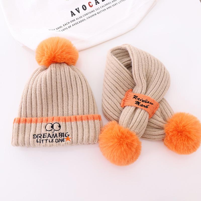 

New Autumn/Winter Children Warm Boy/girl Baby Knitted Hat Smile Wool Hat Baby Wool Ball Scarf Set, Red