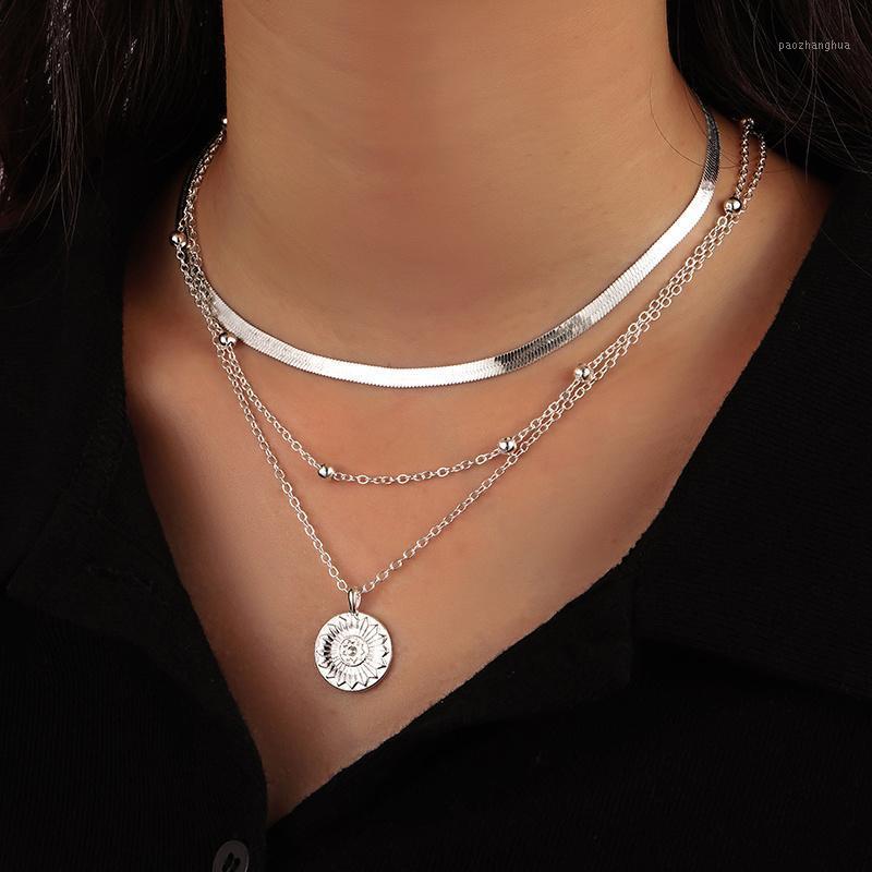 

Chains Vintage Multilayer Necklaces & Pendants Fashion Geometric Moon Choker Necklace For Women Gold Collier Femme Party Jewelry Gift, Silver