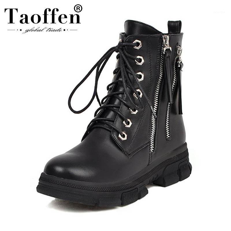 

Taoffen High Quality Brand 4 Colors Winter Work Ankle Boots Zipper Thick Bottom Flats Boots Sexy Women Shoes Footwear Size 34-431, Beige