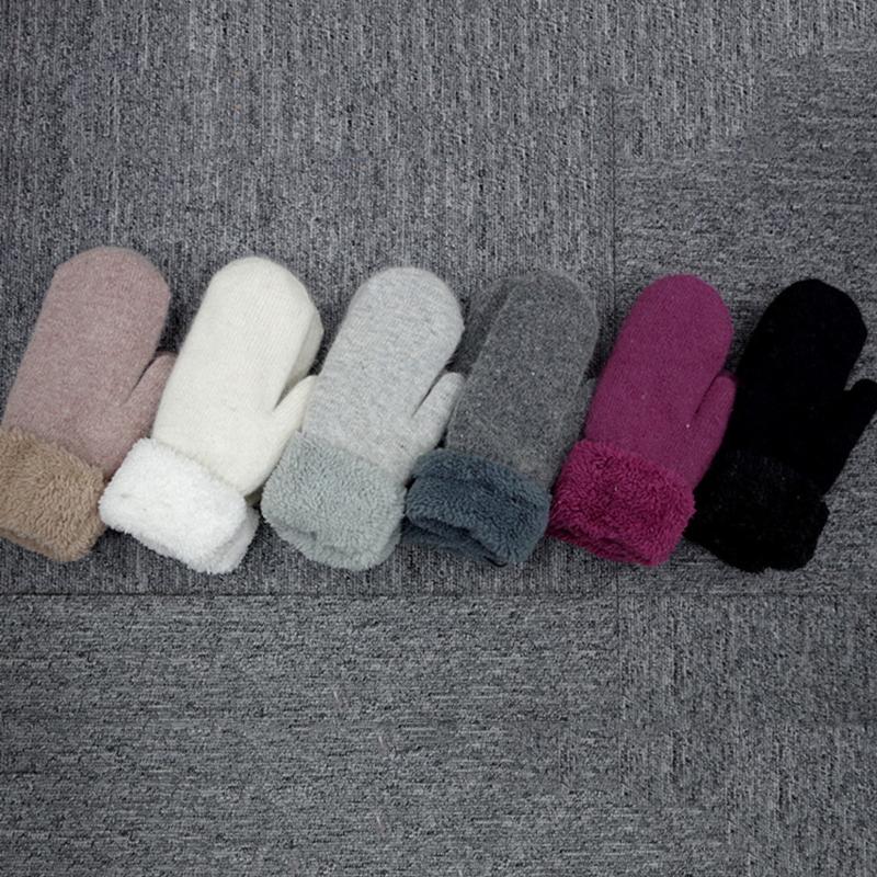 

Women Winter Wool Gloves Cute Plus Cashmere Thickening Warm Full Finger Mittens Girls Solid Color All Fingers Guantes