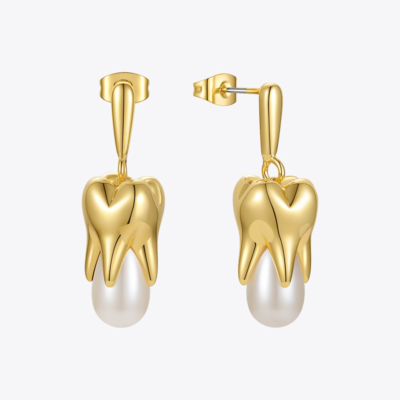 

ENFASHION Trendy Teeth Pearl Drop Earrings For Women Gold Color Earings Fashion Jewelry Wedding Pendientes E211285 220214