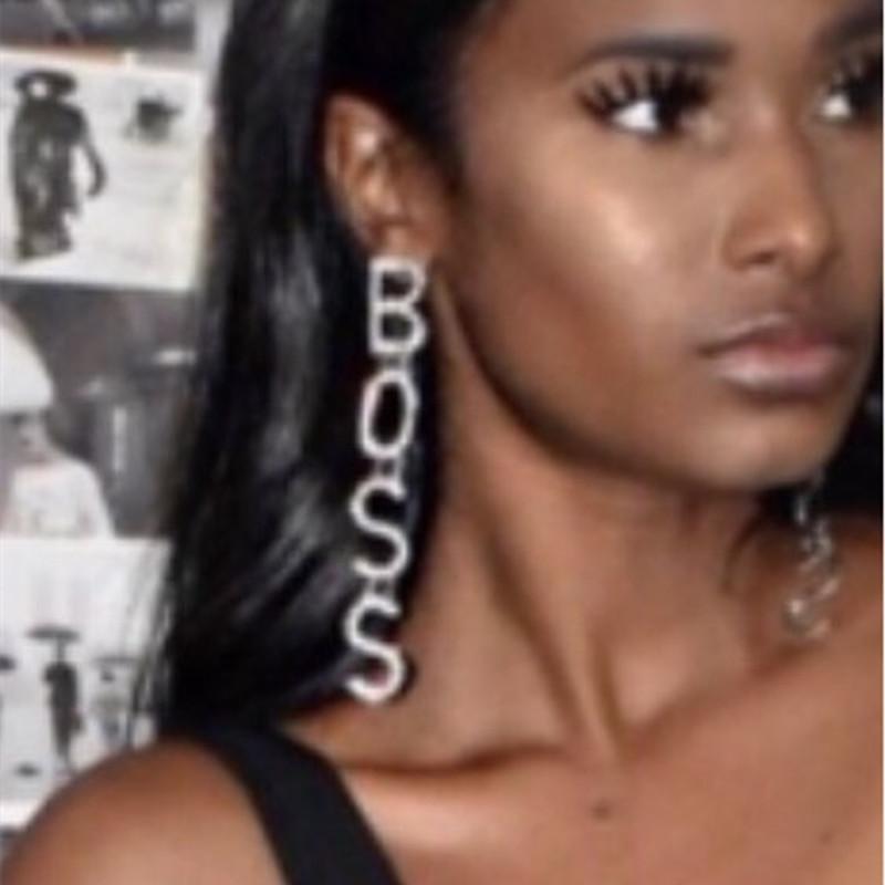 

Novelty Design Shiny Rhinestone Letters Dangle Earrings For Women Jewelry Fashion Show Lady's Evening Dress Statement Earrings