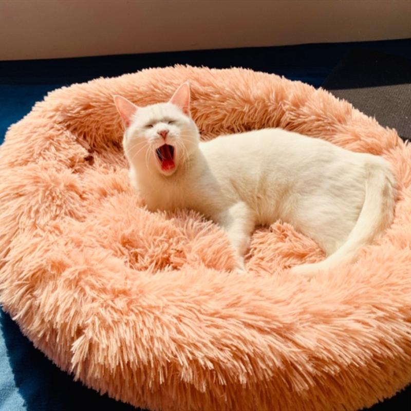 

Round Plush Cat Bed House Soft Long Plush Pet Dog Bed For Dogs Products Winter Warm Sleeping Cat Pet Mat House 40-100cm