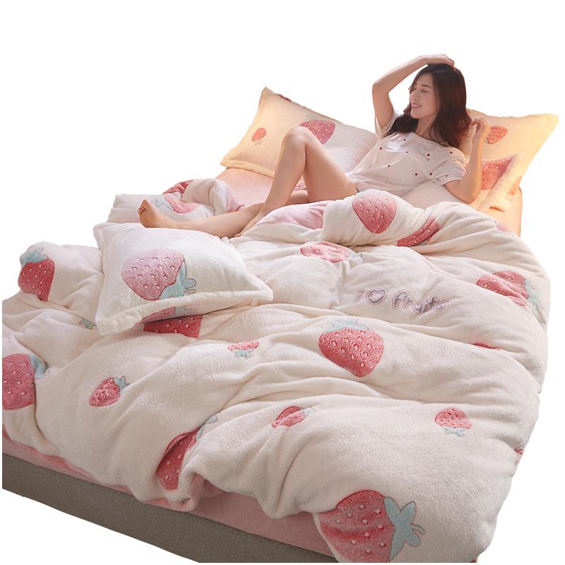 

3/4pcs A Lot Thick Coral Fleece Bedding Set for Winter Warm Flannel Flannel Duvet Cover Bed Sheet and Pillowcase Queen Size