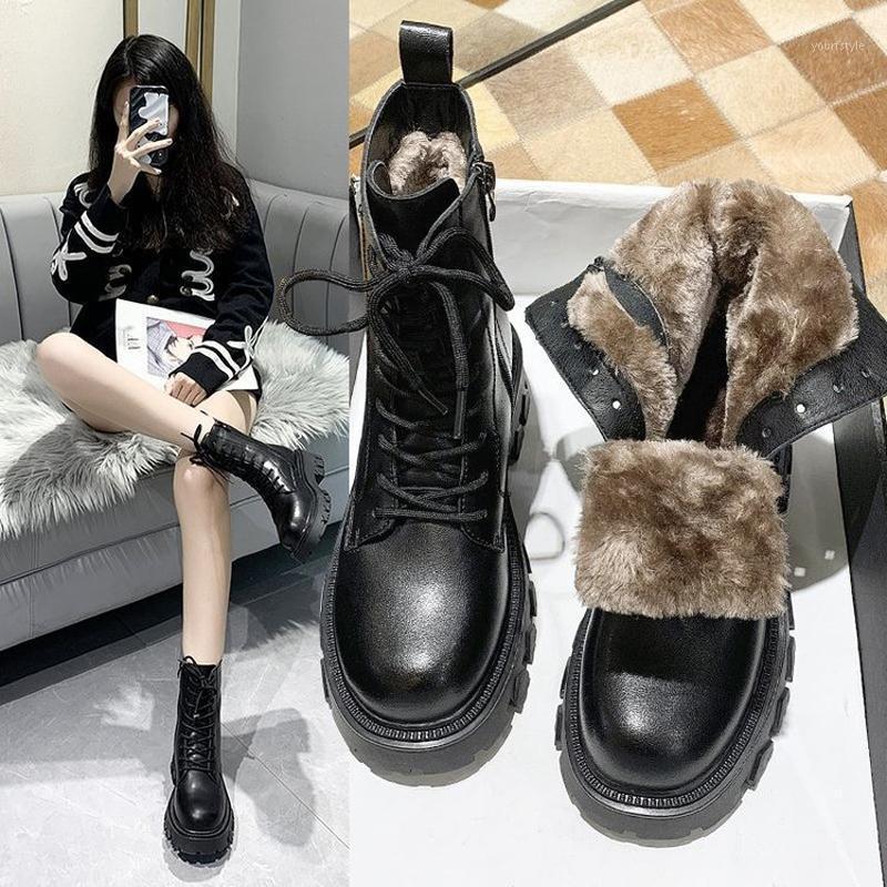 

2021 Women Black Boots Winter Fashion Brand Boots Lady Shoes Female Plush Warm Shoes Thick Fur Ankle1