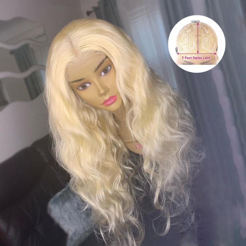 

613 Colored Weave Wig Blonde T Part Lace Human Hair Wigs Body Wave Wig Brazilian Remy Hair For Women 150%Density Middle Part, As pic