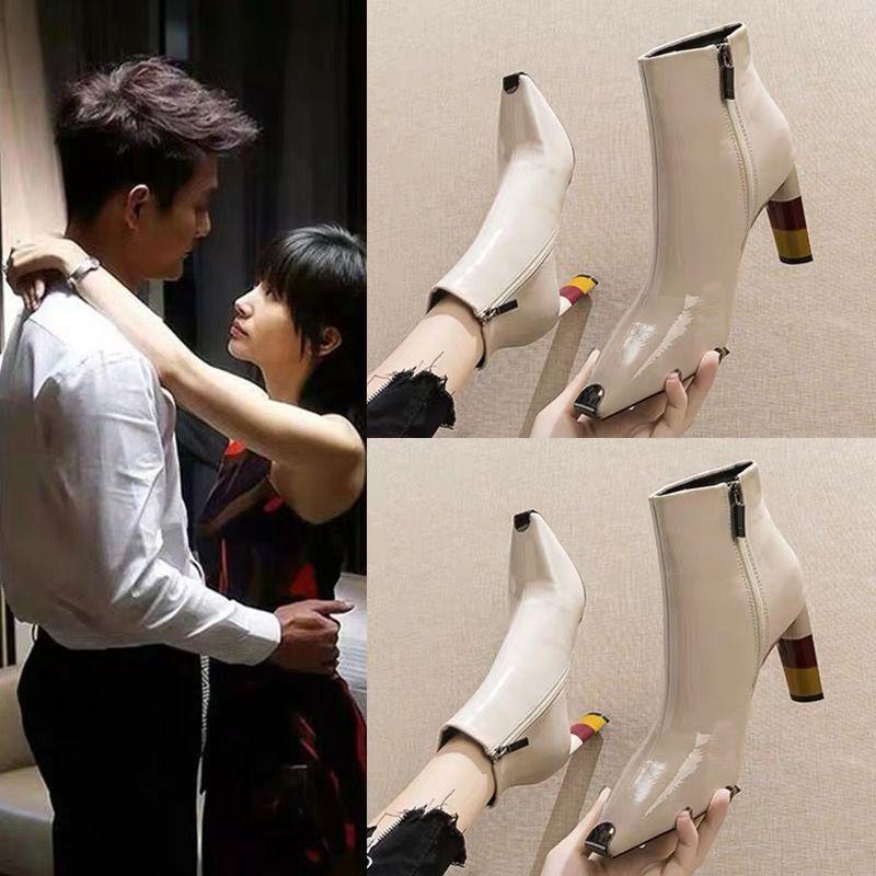 

Europe and America ladies boots autumn and winter new thick with high heels British wind wild fashion women's booties, Black