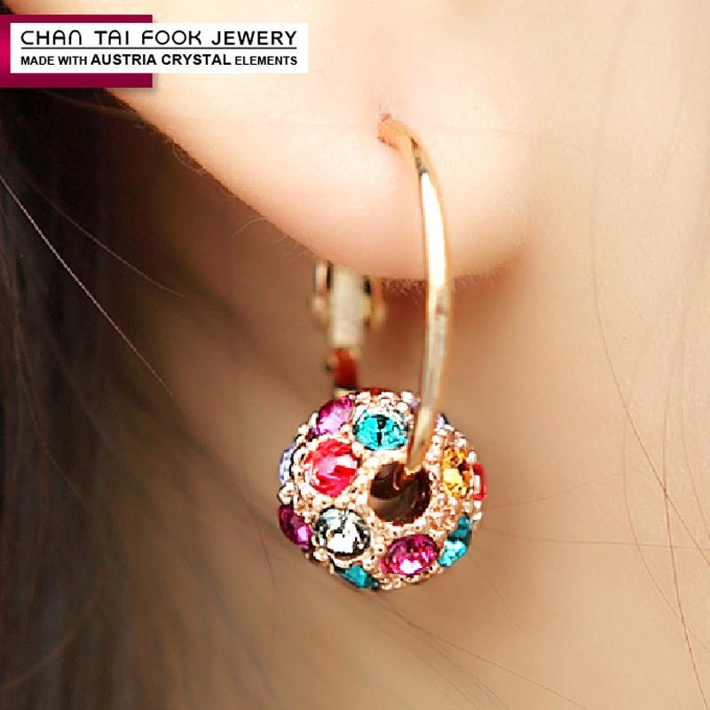 

Hoop & Huggie IREACESS Earrings For Women Luxury Jewelry Full Austrian Crystal Rainbow Ball With Stones