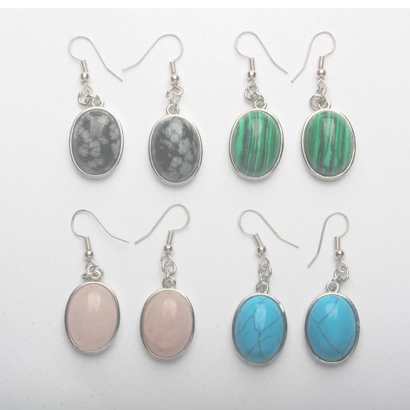 

New Aventurine Malachites Clear Crystal Howlite Stone Rose Pink Quartz Opal Oval Inlaid Hook Dangle Earrings 1 Pair