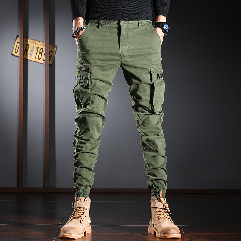 

2021 New Fashion Streetwear Men Jeans Big Pocket Elastic Casual Cargo Pants High Quality Slack Bottom Hip Hop Joggers Harem Trousers 1b9w, Green