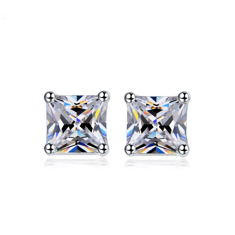 

MOONROCY Silver Color Cubic Zirconia CZ Crystal Wedding Earrings Stud Square for Women Girls Gift Dropshipping Jewelry Wholesale