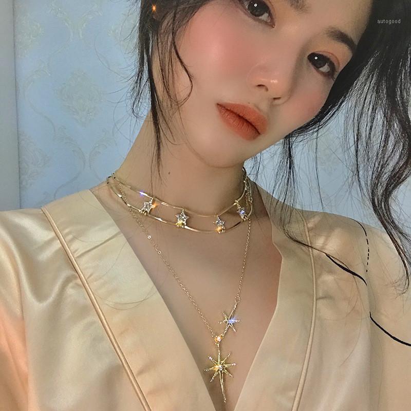 

Chokers FYUAN Bling Star Choker Necklaces For Women Clavicular Chain Pendant Weddings Jewelry Party Gifts1