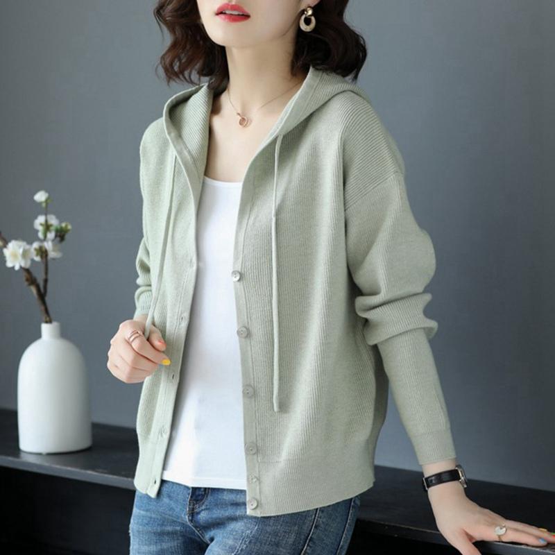 

New arrrival Spring and Autumn style Soft plus size long-sleeve knitted outerwear hooded cardigan sweater women coats, Black