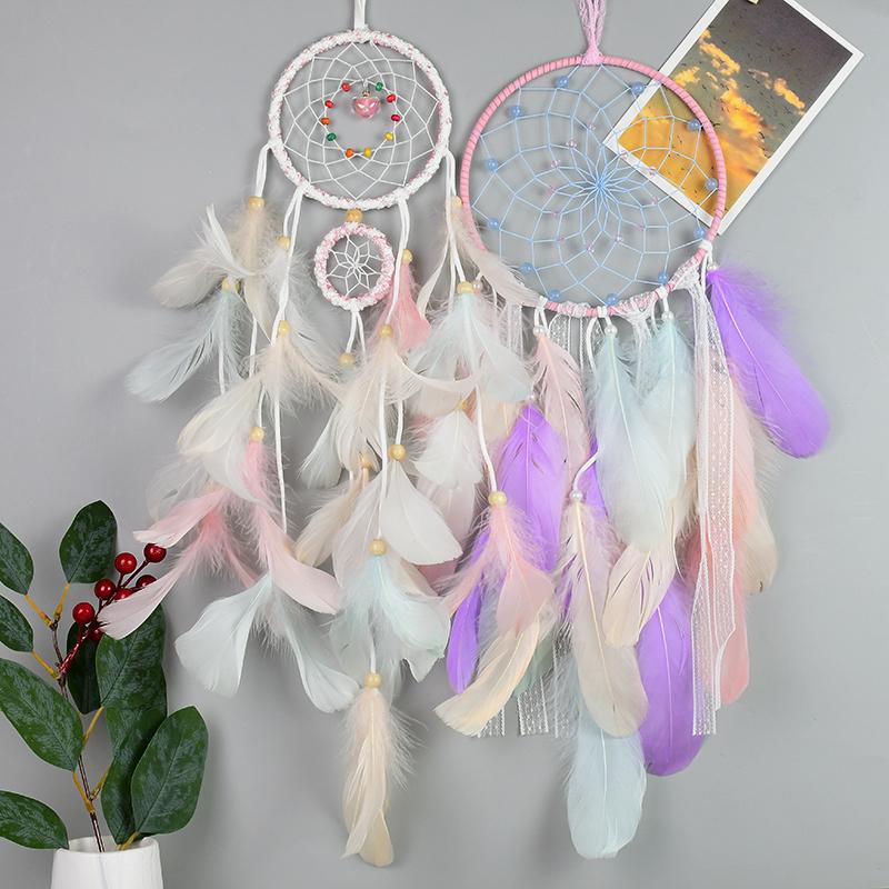 

Handmade Girl Favor Dream Catcher Feathers Wind Chimes Home Hanging Craft Gift Dreamcatcher Ornament Hanging Bedroom Decoration
