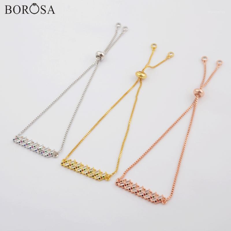 

BOROSA 10/20PCS Rainbow Bar CZ Micro Paved Connector 10inch Chain Adjustable Bracelet Handmade Charm Bracelet Jewelry WX1145-B1