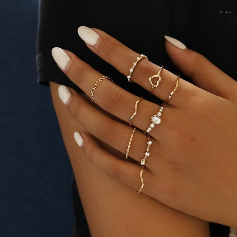 

Cluster Rings Yo Bohemian Vintage Gold Crescent Geometric Joint Ring Set For Women Crystal Personality Design Party Jewelry Gift1