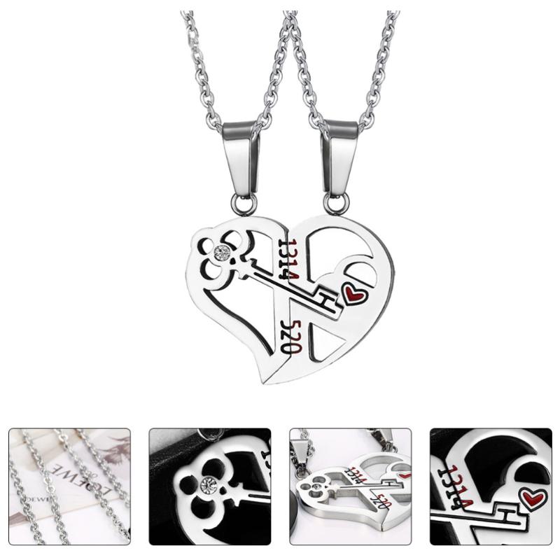 

1 Set/2Pcs Fashion Necklace Heart Shape Neck Chain Valentine Splice Necklace