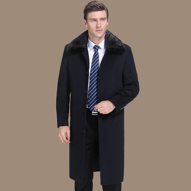 

Winter 2020 new men's cashmere overcoat in middle-aged men's wool dust coat wholesale business big yards, Black