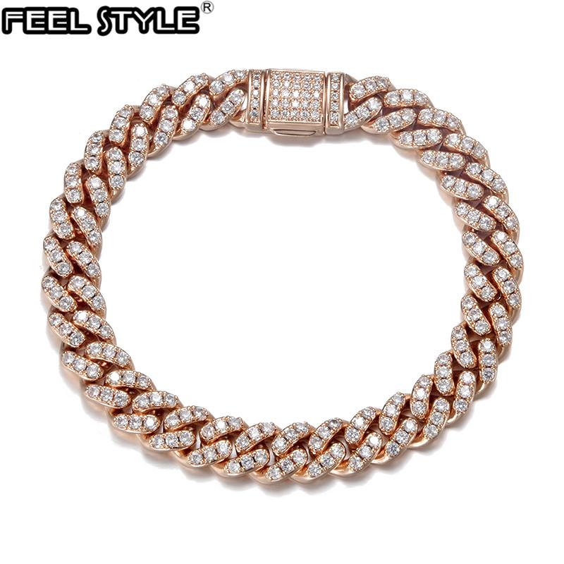 

Link, Chain Hip Hop 8MM Bling Iced Out Box Buckle Cuban Copper Setting + Cubic Zirconia Stones Bracelet For Men Women Jewelry