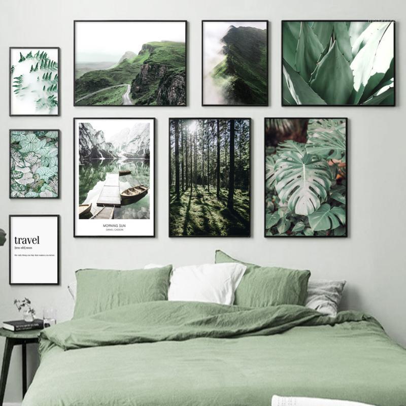 

Green Nature Art Forest Lake Boat Quotes Wall Art Canvas Painting Nordic Posters And Prints Wall Picturs For Living Room Decor1